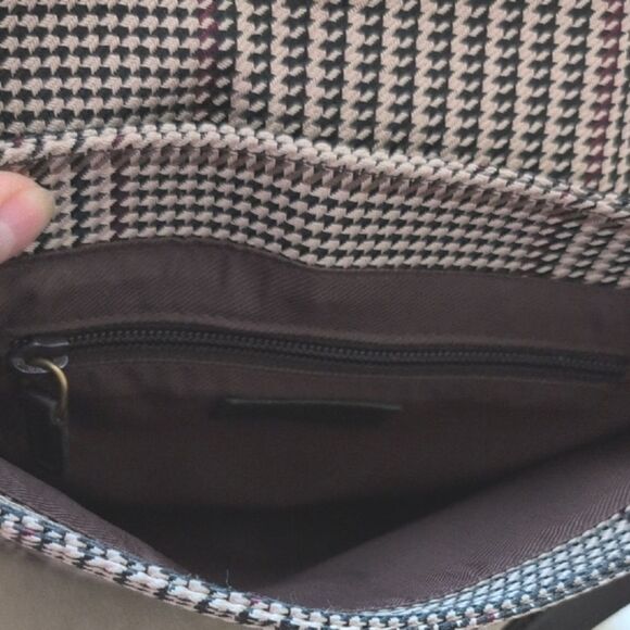 Lauren Ralph Lauren Houndstooth Brown Leather Shoulder Bag Y2K Preppy Vintage - Picture 13 of 14